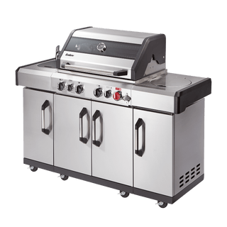 Enders Dujiniai griliai Dujinis Grilis Enders Kansas II Pro 4 Sik Profi Turbo su Turbo Zona, Kriaukle ir Šonine Virykle, Plieno Spalvos