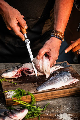 STYLE DE VIE Pjaustymas ir smulkinimas Japoniško plieno peilis STYLE DE VIE Olive Forged, Fish Fillet, 18 cm (filiavimui)