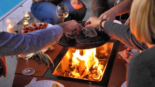 Stylish fireplace-table Augoust Brasero Lounge, corten, with drawer
