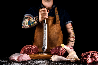 Rankų darbo japoniško stiliaus peilis STYLE DE VIE, OLIVE FORGED kolekcija, mėsininko / butcher