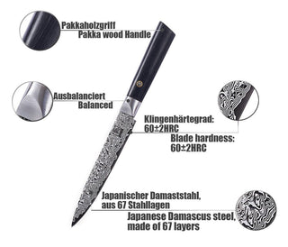 OLEIO Pjaustymas ir smulkinimas Japoniško Damasko plieno peilis OLEIO Zayiko, Black Edition, universalus (Utility), 13,5 cm