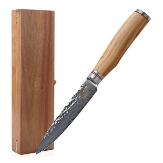 OLEIO Pjaustymas ir smulkinimas Japoniško Damasko plieno peilis OLEIO Zayiko, Olive Series, Universalus (Utility), 12,5 cm