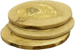 Smokey Olive Wood Kepimas ant grotelių Alyvmedžio šaknų lentelės SMOKEY OLIVE WOOD, apvalios, 3 vnt.