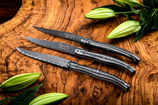 STYLE DE VIE Pjaustymas ir smulkinimas Steiko peiliai LAGUIOLE Premium Line by STYLE DE VIE, 6 vnt. su stovu, Black Stonewash